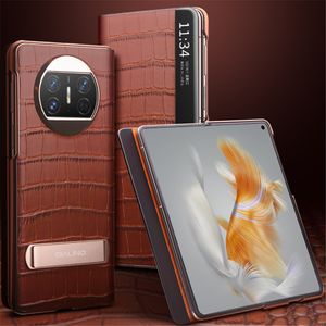 Подлинный кожаный тонкий корпус для Huawei Mate X3 Crocodile Smart Windower Cover