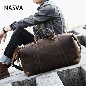 Duffel Bags Nasva Подличная кожаная мужская туристическая сумка Vintage Bag Outdoor Buggage Bag Aviation Bag Fitnes