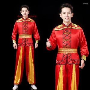 Ubranie etniczne 2023 Chińskie ubrania Yangge Dragon Dance Service Lion Set National Tops Spods Performance Men's Drum Team