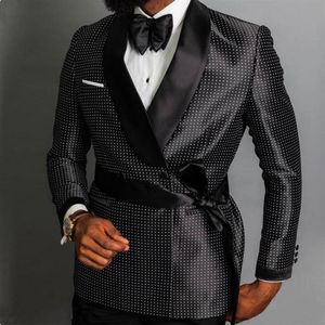 Abiti da uomo Blazer White Point Black Groom Coat Uomo Wedding Tuxedo 1Piece Doppiopetto Uomo Blazer Costume Homme Scialle L223C