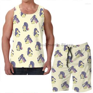 Herrspårar sommar roliga tryck män tank tops kvinnor mawile mönster strand shorts set fitness väst