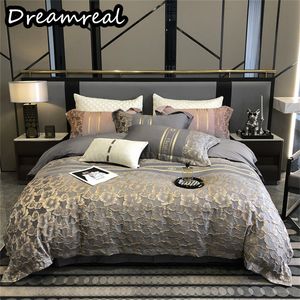 Bedding sets Dreamreal 3D Relief Set Luxury Egyptian Cotton 1000TC Comforter Quilt Cover High End Flat Fitted Bed Sheet Pillowcase 230719