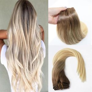 Balayage Ombre Hair Extensions Remy Human Hair of Clip in Hair Extensions Color Brown to Blonde #8 a #613 Silky Straight 120g311T