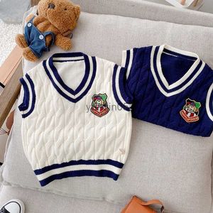 Pullover 2022 Autumn Girls Boys Sweaters Baby Children Knitting Vest Waistcoat HKD230719