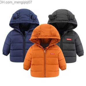 Coat 2022 winter solid children's down jacket thick hooded jacket autumn baby cotton padded clothing 1-6 years Z230719