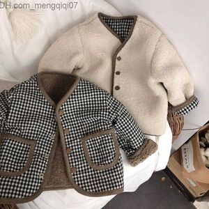 Coat HoneyCherry's new warm children's jacket for autumn and winter double-sided plaid plush jacket children's jacket Z230720