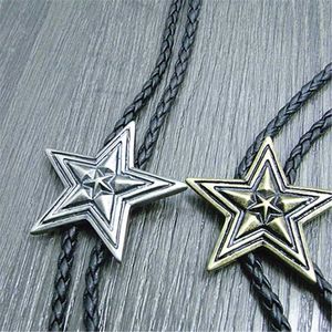 Bolo Ties Bolo Tie New Pentagram Retro Shirt Chain Big Star Collar Halsband Långa slipsar Pendant HKD230719