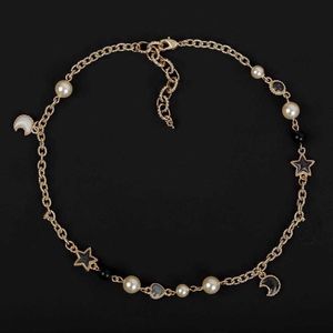 Brand Fashion Jewelry Women Vintage Gold Color Black Star Resin Pearls Necklace Choker Sweater Chain Party Fine Fashion Jewelry263N