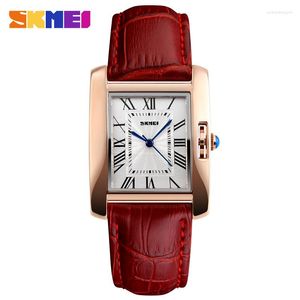 Wristwatches SKMEI Brand Women Watch Steel Quartz Genuine Leather Band Fashion Casual Sport Lady Waterproof