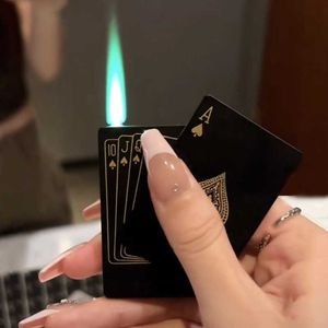 Creative Playing Cards Ace of Spades Lighter Butane Windproof Straight Metal Fun Toy for Men Smoking Accessories T63A