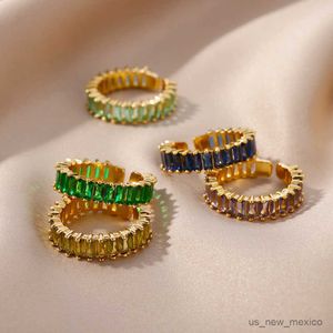 Band Rings Green Luxury Zircon Rings for Women Stainless Steel Ring Opening Adjustable Crystal Wedding Jewelry Gift R230804