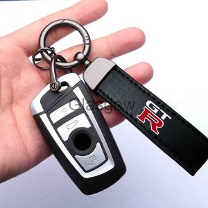 Bilnyckel Ny äkta läderbilstyling Emblem Keychain Key Chain Rings för Nissan GTR JDM R32 R33 R34 Biltillbehör X0718