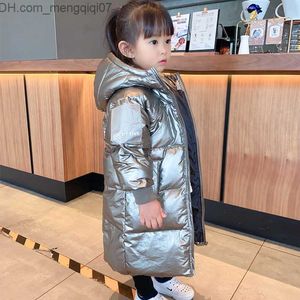 다운 코트 Olekid 2023 Winter Girls 'Down Jacket Hoodie Long Silver Boys'Coat 2-12 세 어린이 및 여자 Parka Z230719