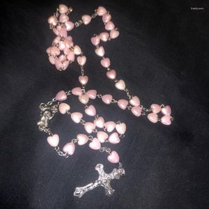 Correntes Pérola Rosário Colar Contas Oração Católica Rosa Rosa Branco Alta Qualidade Amor Coração Cristo