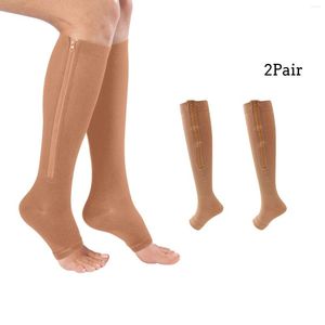 Kvinnors strumpor 2pc unisex kompression stretch benstöd öppen tå knästrumpor passar löpning utomhus vandring för idelet