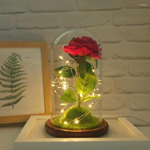 Decorative Flowers Single Artificial Rose Flower Transparent Dustproof Glass Cover Ornaments Chinese Valentine's Day Creative Gift