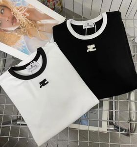 고품질 디자이너 여성 Courreges T 셔츠 여름 짧은 소매 여성 Tshirt 대비 컬러 자수 슬림 핏 탑 티 rcjt