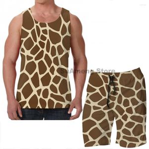 Męskie dresy letnie swobodny zabawny druk mężczyzn bluzki czołgów kobiety żyrafy wzór deski szorty plażowe zestawy fitness kamizelka bez rękawów