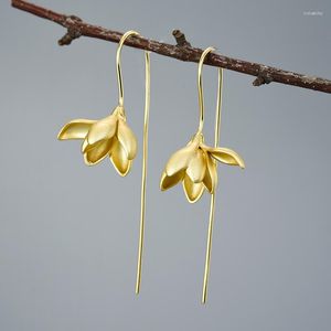 Baumeln Ohrringe Mode Elegante Magnolia Blume Für Frauen Einfache Weibliche Zubehör Gold Farbe Pflanze Drop Party Schmuck