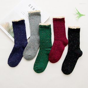 Women Socks Fashion Lace Jacquard Stripe Casual Wild Heap Candy Color Mori Girl Korea Style Vintage Skirt Sokken