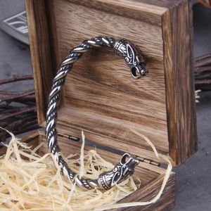 Bangle Stainless Steel Nordic Viking Norse Dragon Bracelet Men Wristband Cuff Bracelets with Viking Wooden Box 230718