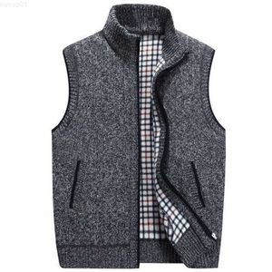 Мужские свитера мужские свитеры жилеты без рукавов весенняя осенняя мода Сплошная толстая теплый жилет Casaco Masculino Cashmere Tripted Zipper жилет L230719