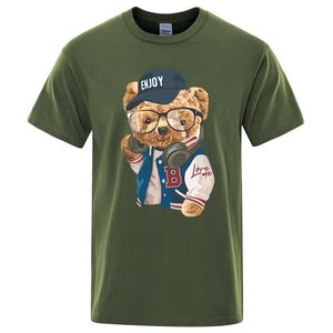 Gentleman Tech Control Teddy Bear Men T Shirt Moda Oversize T-shirts de algodão de alta qualidade com gola redonda Tops de marca de verão