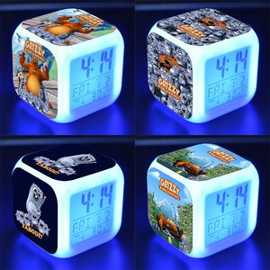 Desk Table Clocks Grizzy and the Lemmings Kids Alarm Clock 7 Colors Changing Night Light Led Digital Clock Children Desk Clock Despertador 230718