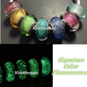 7PCS partie luźne koraliki ręcznie robione Lampwork 925 srebrny fluorescencja Murano Glass Charm BEAD Pasuje do europejskiej biżuterii pandora BRA237Q