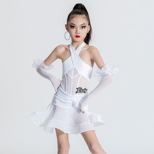 Stage Wear Girls White Latin Dance Competition Dress senza maniche ChaCha Dancewear Summer Practice Rumba Samba Abiti da ballo DL10468