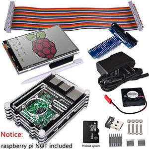 Raspberry Pi 3 2 Komplett startpaket med USB -adapter 3 5 tum pekskärm 16GB CASE Power Supply GPIO Board Fan 167x
