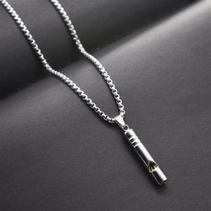 Pendant Necklaces Whistle Necklace Hip-hop Personality Trendy Men's Simple Cool Flute Can Blow Creative Metal Chain307E