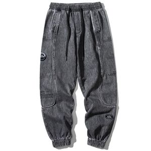 Jeans masculino calças casuais hip-hop pés calças retrô marca da moda solto preto e cinza selvagem274f