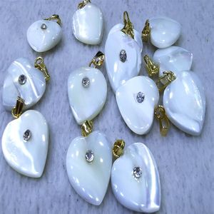 10pcs 빈티지 14K 골드 루프 CZ Pave Mother of Pearl Shell Heart 펜던트-아링 16mm206c