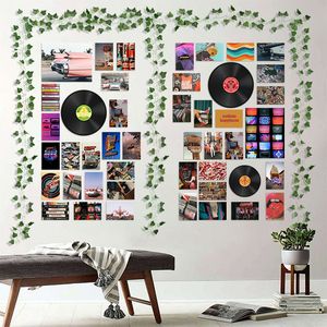 Wandaufkleber, 48 Stück, Vintage-Schallplatten-Poster, Retro-Ästhetik, Wand-Collage-Sets, Kunstdruck, Karte, gefälschte Ranken, Trippy, Wohnheim, Schlafzimmer-Dekor für Teenager, 230718