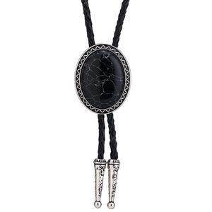 Bolo Ties Western Cowboy Oval Gemstone Necktie for Men Faddish Europeen and American Ingine Leather Hide Rope Women Bolo Tie