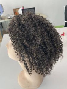 Perucas curtas de cabelo humano grisalho afro crespo encaracolado puff sem cola usar e ir sal e pimenta cor cinza perucas para mulheres negras 130% densidade fábrica wolesale