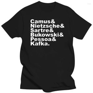 T-shirt da uomo Saldi Cotone Per ragazzi Camus Nietzsche Sartre Bukowski Pessoa Kafka. Bianco su nero Girocollo divertente corto