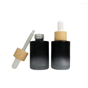 Storage Bottles 20pcs 30ml Plastic Wood Design Ring Black Glass Dropper Essential Oil Bottle Refillable Emulsion Pipette Container White