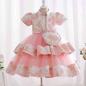 Flickans klänningar Elegant Jacquard Mönster Tulle Applique Dress for Children and Girls Princess Party Casual Birthday Dress 3 Pieces/Set Girls 'Warm Dress 230718