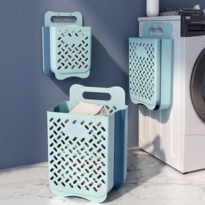 Laundry Bags Household Folding Wall-mounted Basket Bathroom Tools Storage Organizer Portable Punch-Free Dirty Clothes Placing Bucket