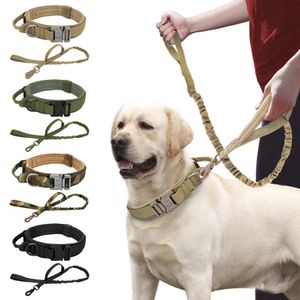 Dog Collars Leashes Strong Dog Military Tactical Collar Pet Bungee Leash Durable Nylon Pet Training Collars With Handle Large Dogs French Bulldog 230719