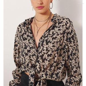 Women's Blouses 2023 Summer Shirt Women Bamboo Leaf Print Long Sleeve Design