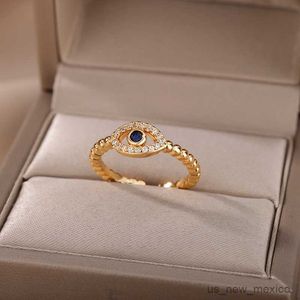 Band Rings Blue Zircon Evil Eye Rings for Women Style Open rostfritt stål Lucky Finger Ring Wedding Pare Smycken Mujer R230719