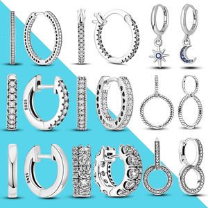 2023 Charme Double Hoop Boucles D'oreilles Pour Les Femmes 100% 925 Argent Étincelant Pave CZ Boucles D'oreilles De Fiançailles Anniversaire Pandora Bijoux Cadeaux