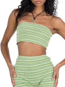 Women's Tracksuits Y2k Women S Striped Boat Neck 2 Piece Set Stylish Green Crop Tube Top And Skirt Suit For A Trendy Outfit (Size S)