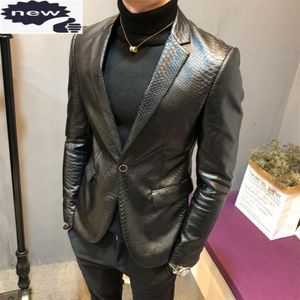 Jaqueta de couro pu de lã de inverno masculina 2021 outono slim fit padrão de cobra elegante blazer de negócios masculino inteligente casual jaquetas masculinas 245m