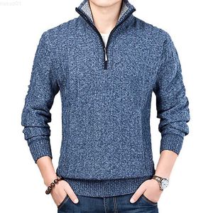 Herrtröjor Vinter Nya herrtröja Casual Pullover Mens Warm Sweaters Man Slim Stand Collar Stickovers Male Coats Half Zip Sweater L230719