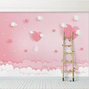 Wallpapers Bacal Benutzerdefinierte 3D-Po-Tapete Rosa Wolken Prinzessin Kinderzimmer Mädchen Schlafzimmer Hintergrund Dekoration Wandbild für Kinder