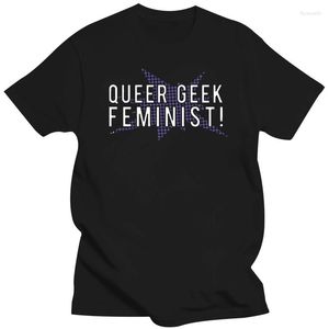 Mäns T -skjortor trycker solljus queer geek feminist tshirt för herr kawaii harajuku män solid färg 2023 tee toppar